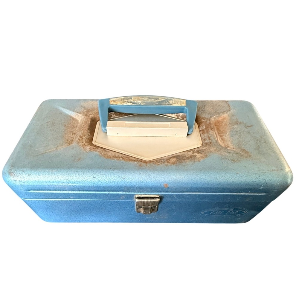 Old Pal Vintage Metal Tackle Box Latch Handle Blue 13 Inch Steel Fishing Gear